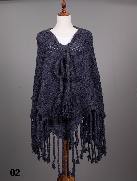 Cozy Poncho W/ Bow and Tassels